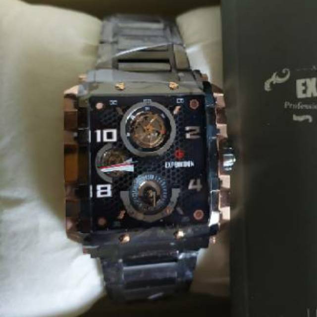 Jam tangan expedition e6757 rantai black rose gold wanita original