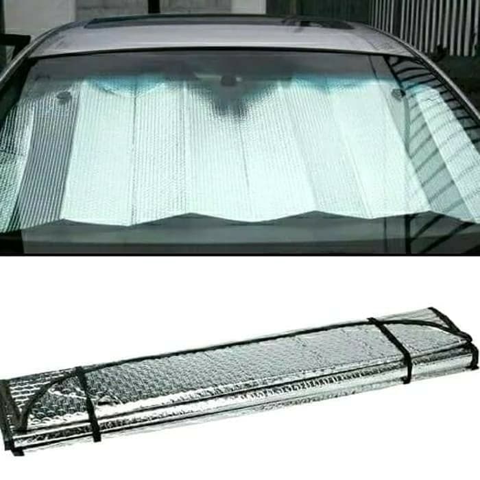 krey tirai lipat pelindung panas SUN SHADE KACA DEPAN mobil silver ALUMUNIUM FOIL