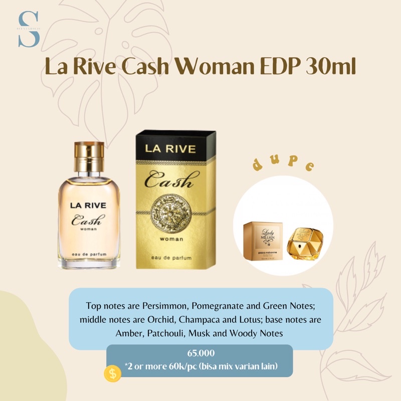 La Rive Cash Woman EDP 30ml | Parfum Wanita dupe Lady Million Pacco Rabbane