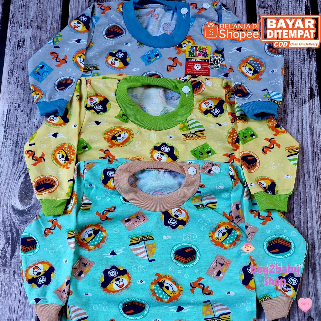 Kaos lengan panjang bayi Cico Miko Happy Jungle Series 0-12 Bulan 3 PCS