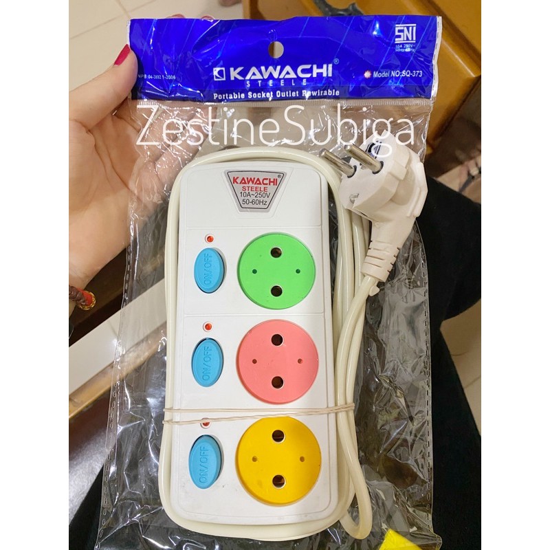 Stop Kontak 3 lobang + saklar / switch, kabel 1.8m SQ-373 Kawachi Steele