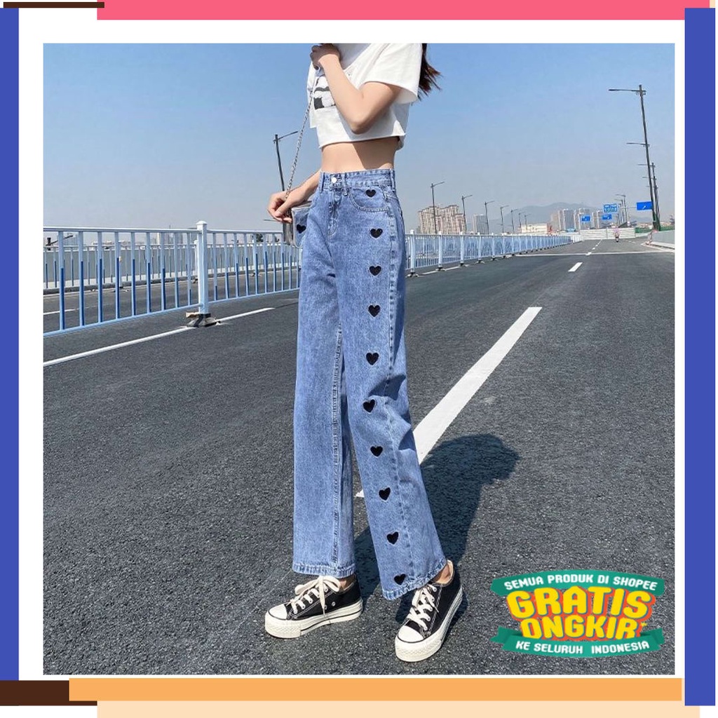 outfit on of the day santai murah baru terkini / Celana Panjang HW Kulot Jeans Love Boyfriend Jeans 