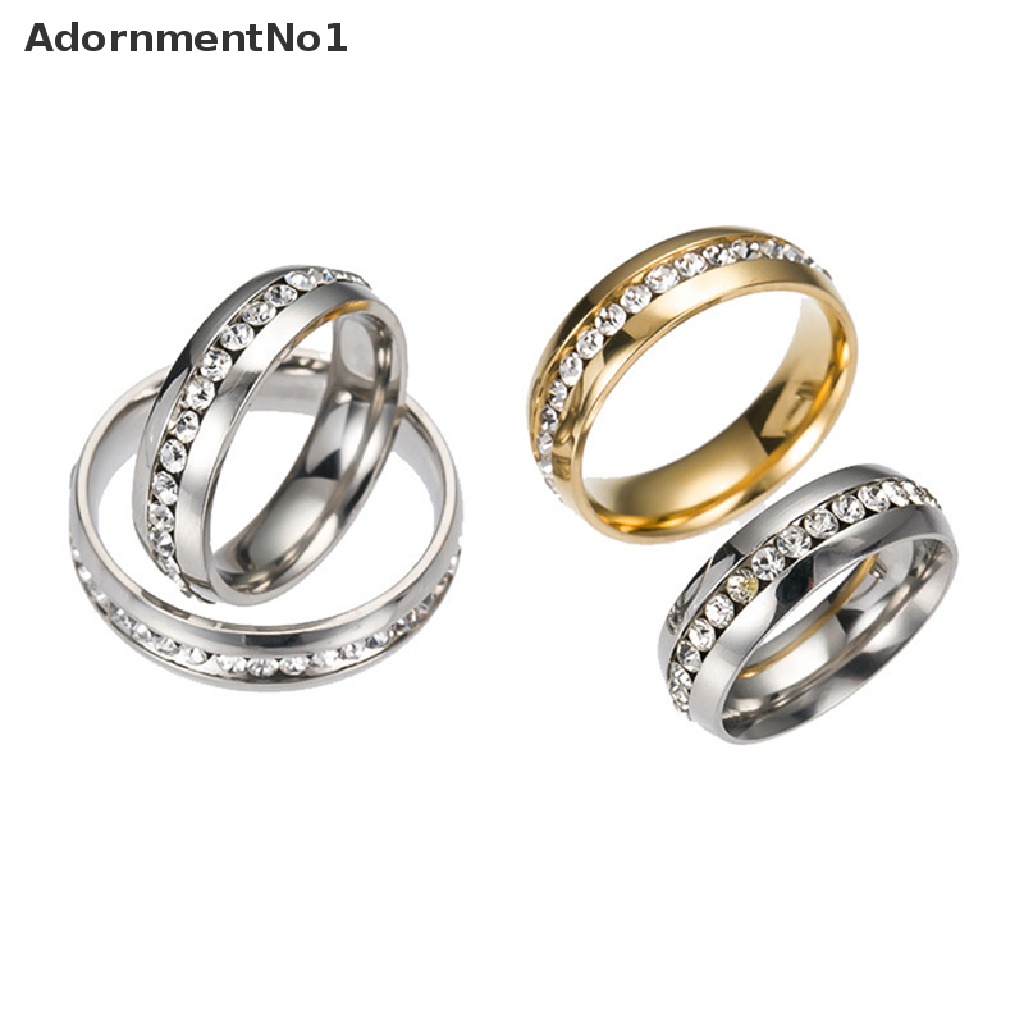 (AdornmentNo1) Cincin Pasangan Bahan Stainless Steel Hias Berlian Imitasi Untuk Pria / Wanita