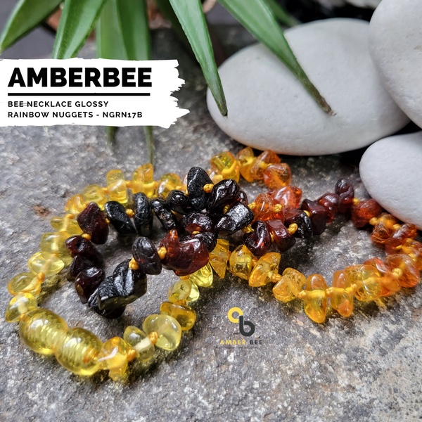 Kalung Amber Anak Premium Glossy Rainbow Nugget By Amber Bee NGRN17B