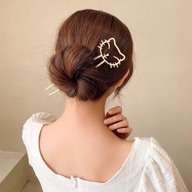 Korean Cat Hair Stick Cute Hairpin U-shaped Alloy Hair Clip for Women Fashion Hair Accessories