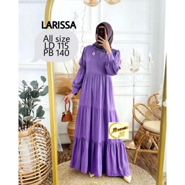 PN LARISSA DRESS GAMIS RAYON MUSLIMAH MODEL RUFFLE SUSUN POLOS UNGU MUDA LAVENDER MERAH MARUN MAROON