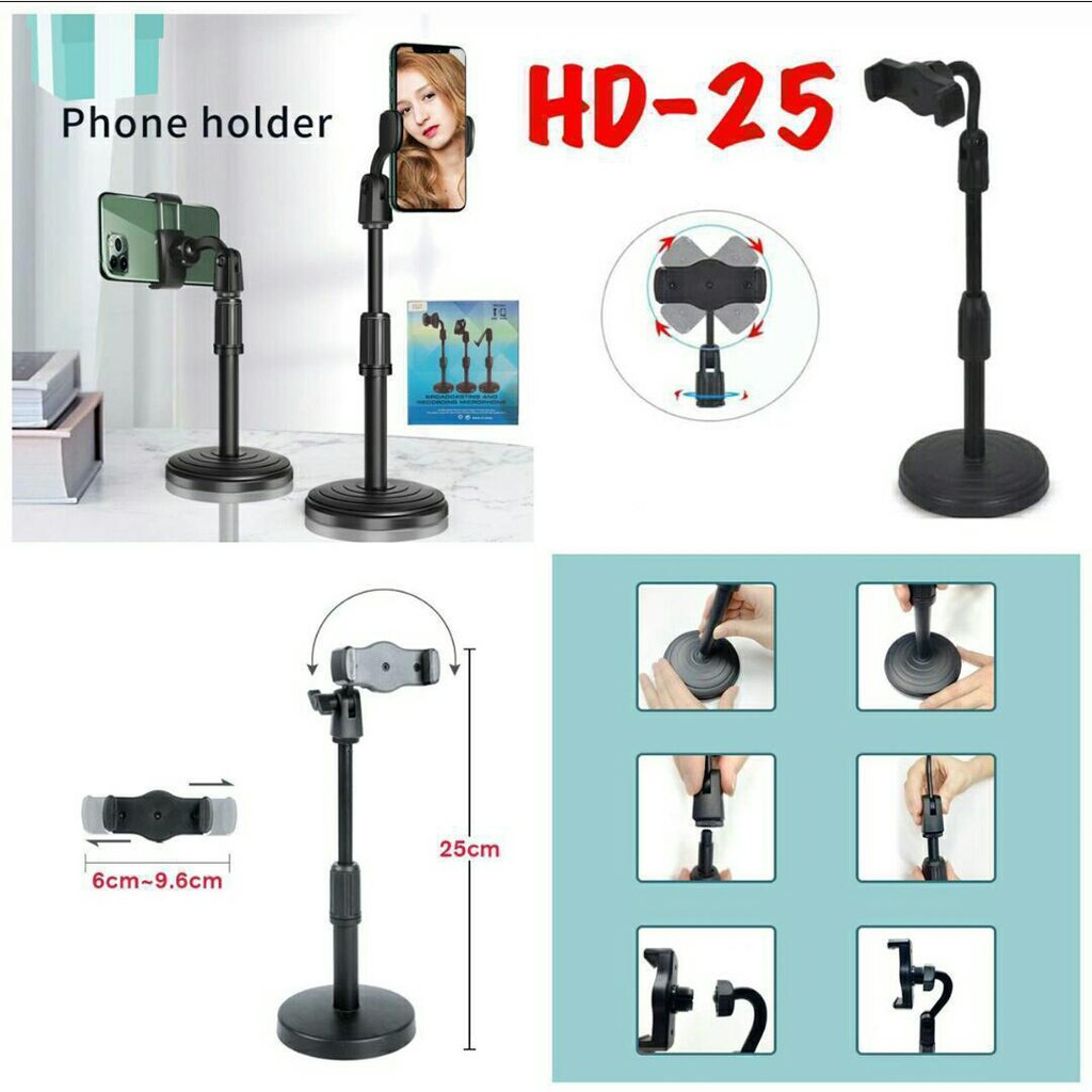 phone holder hp selfie camera video vlog foto adjustable / microphone stand hp