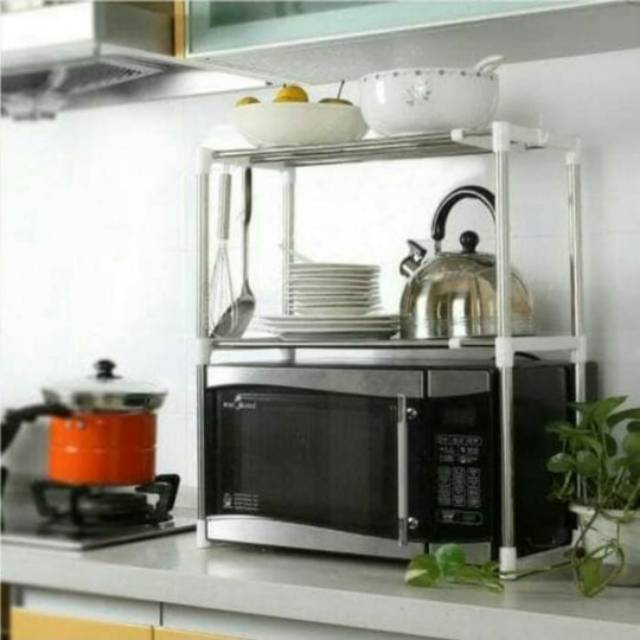 BISA COD Rak Dapur Microwave Storage Kitchen Rack Stainless Portable Rak Susun