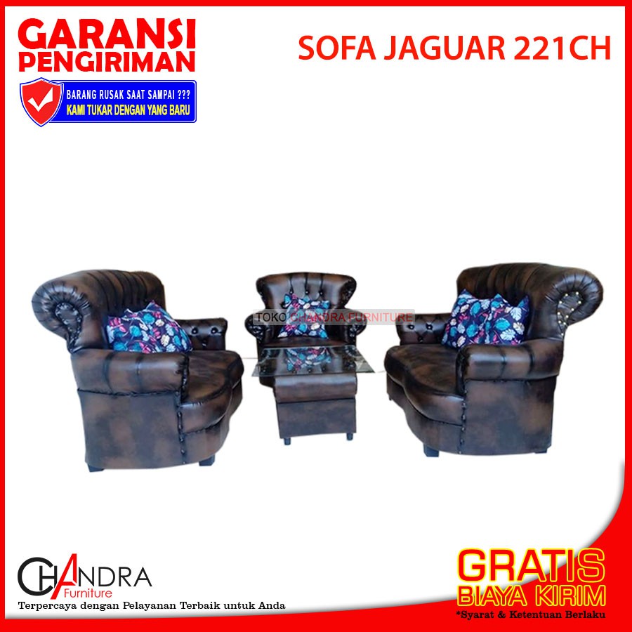SOFA JAGUAR 221CH + MEJA SUPER MEWAH BERGARANSI (Sofa Sudut, Kursi Ruang Tamu, Kursi Teras)