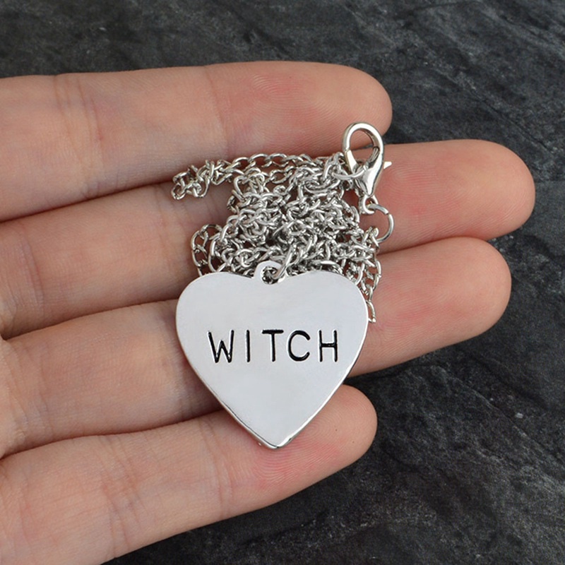 Vintage Witch Heart Pendant Necklace Gothic Choker Chain Necklace Popular Chic