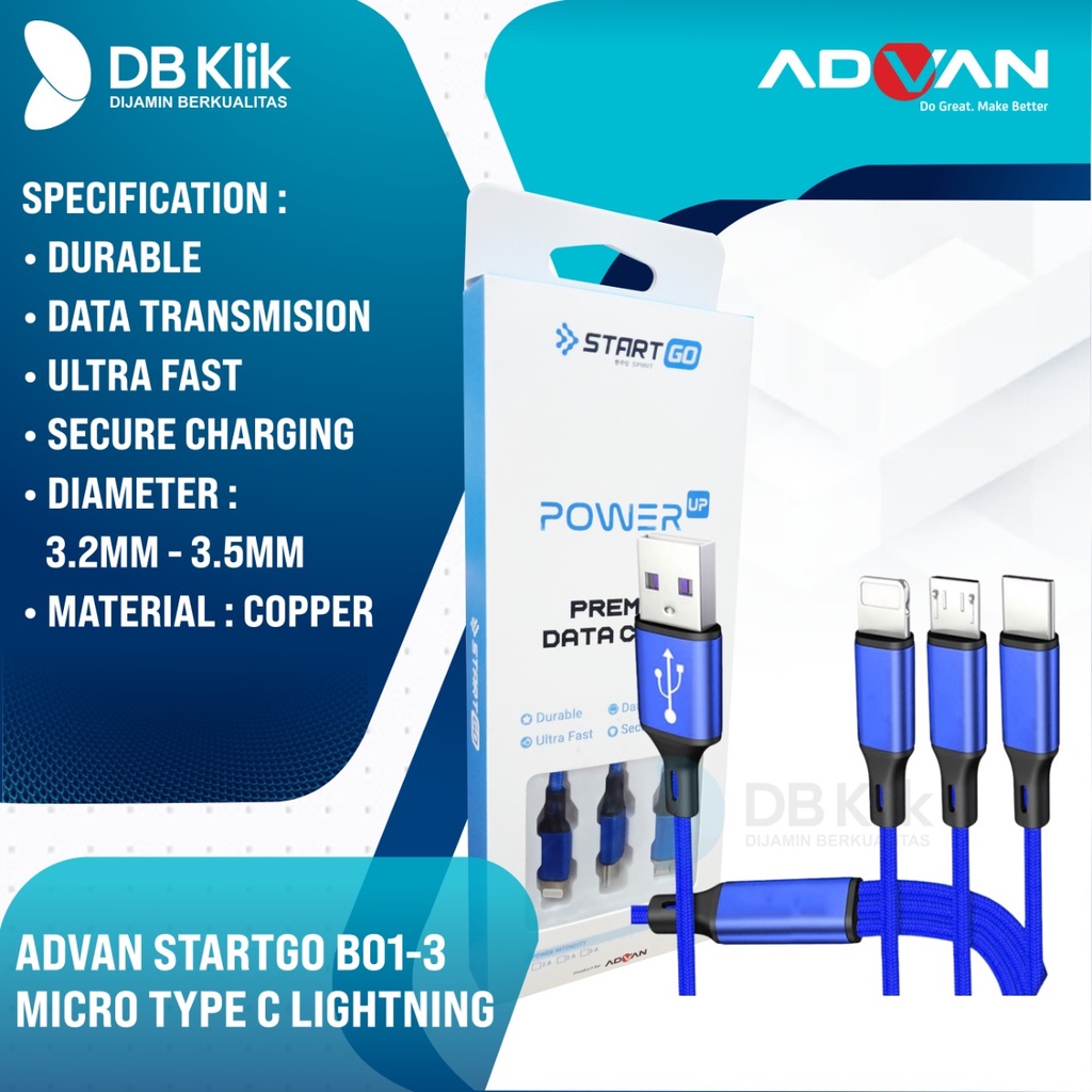 Kabel Data PREMIUM ADVAN STARTGO B01-3 Micro Type C Lightning - B013