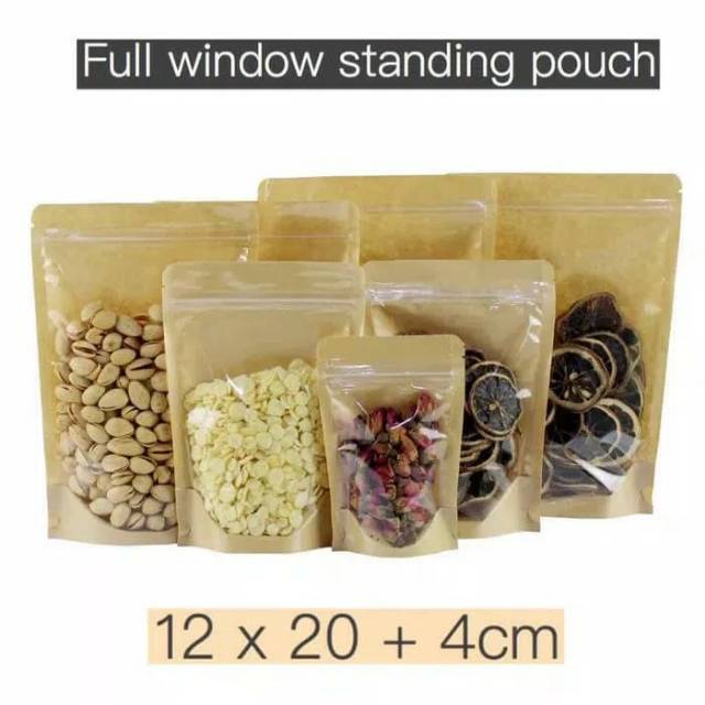 Standing pouch kraft kombinasi zipper, plastik kemasan makanan kraft kombinasi