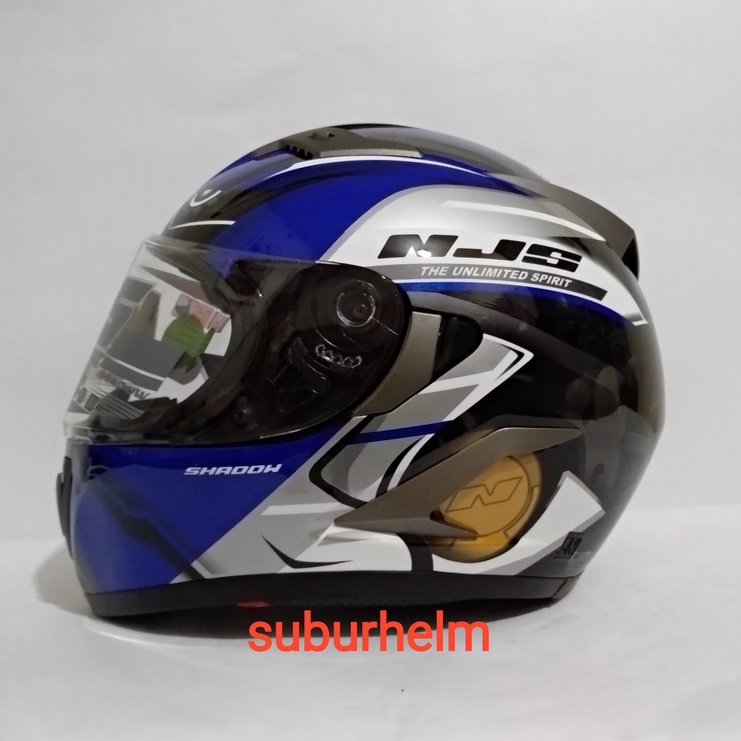 HELM  NJS  SHADOW   MACHINE   BLACK  BLUE   GLOSSY  DAN  DOFF   FREE  FLAT VISOR + TEAR OFF CLEAR  P