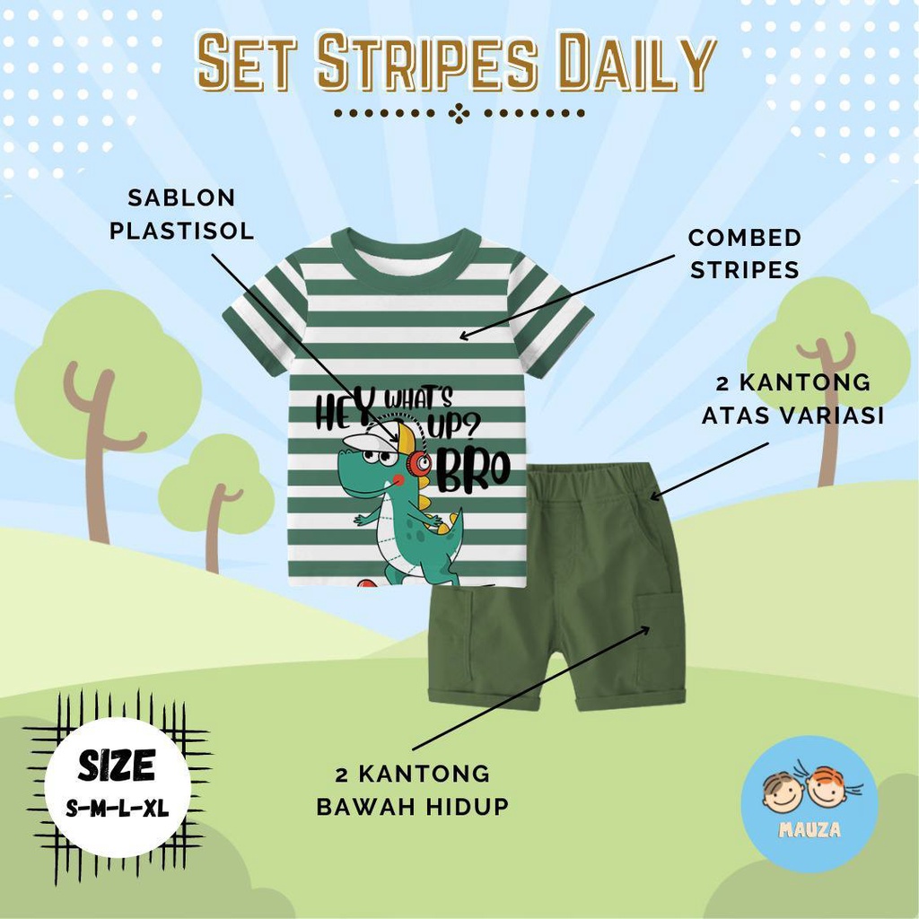 Setelan Stripe Daily Mauza