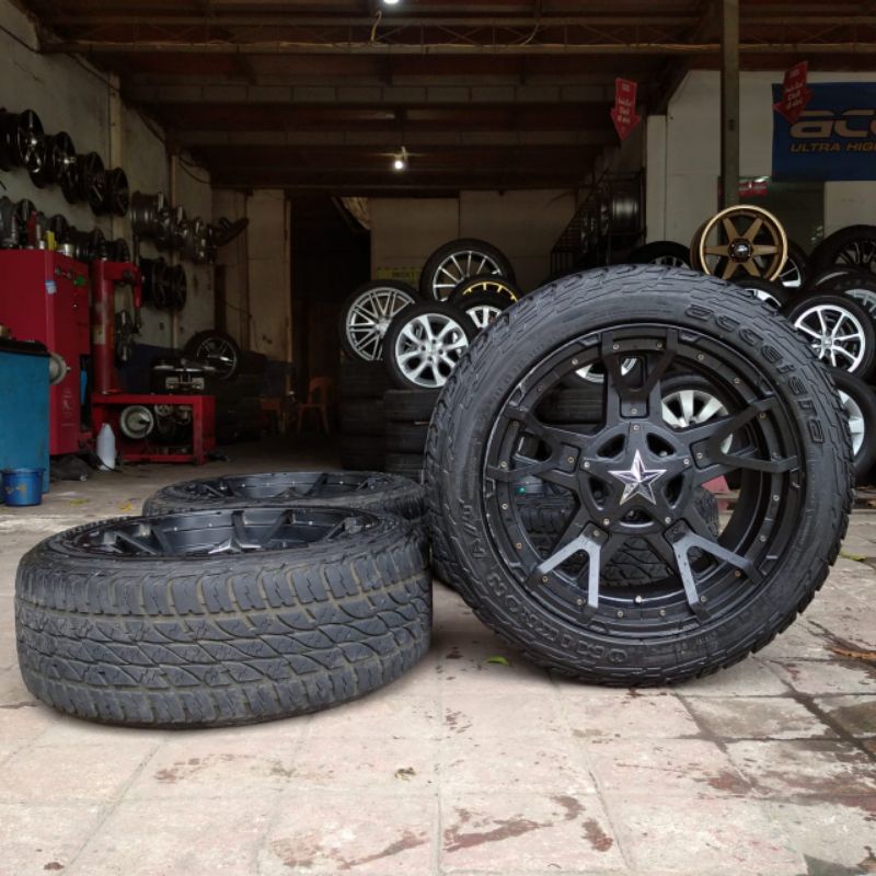 VELG MOBIL BEKAS COPOTAN FORTUNER RING 20 + BAN OMIKRON TIPE XD SERIES COCOK BUAT PAJERO HYLUX