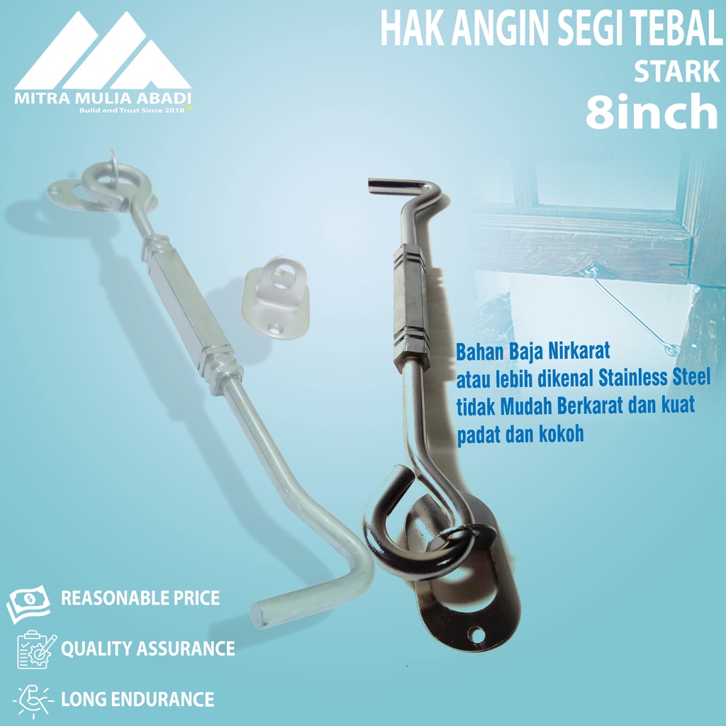 Hak Angin Stark Kotak ulir Tebal I Cantolan Penahan Jendela 8 Inch