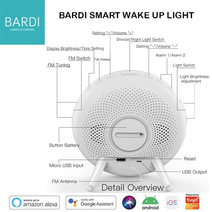 BARDI Smart Wake Up Light Alarm Digital Clock with Radio Function Wifi