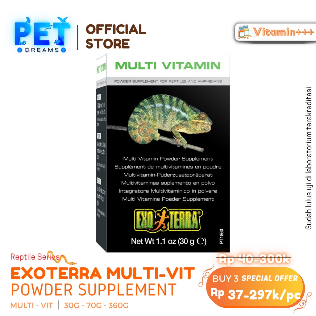 PROMO EXOTERRA MULTIVITAMIN POWDER SUPLEMEN OBAT VITAMIN BUBUK REPTILE REPTIL TORTO SULCATA AMFIBI