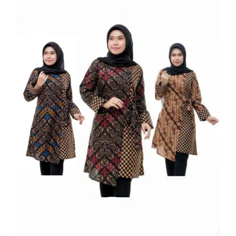 Tey-17 Batik Wanita Asj Sa Hrb026 Kenongo Kemeja Tosca Pendek