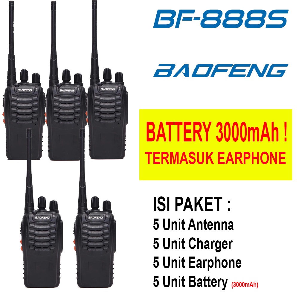 Baofeng BF888s bf888s 888s 5 pcs handy talky walkie talkie perangkat outdoor radio komunikasi dengan senter UHF 400-470MHz 3000mAh + Earphone