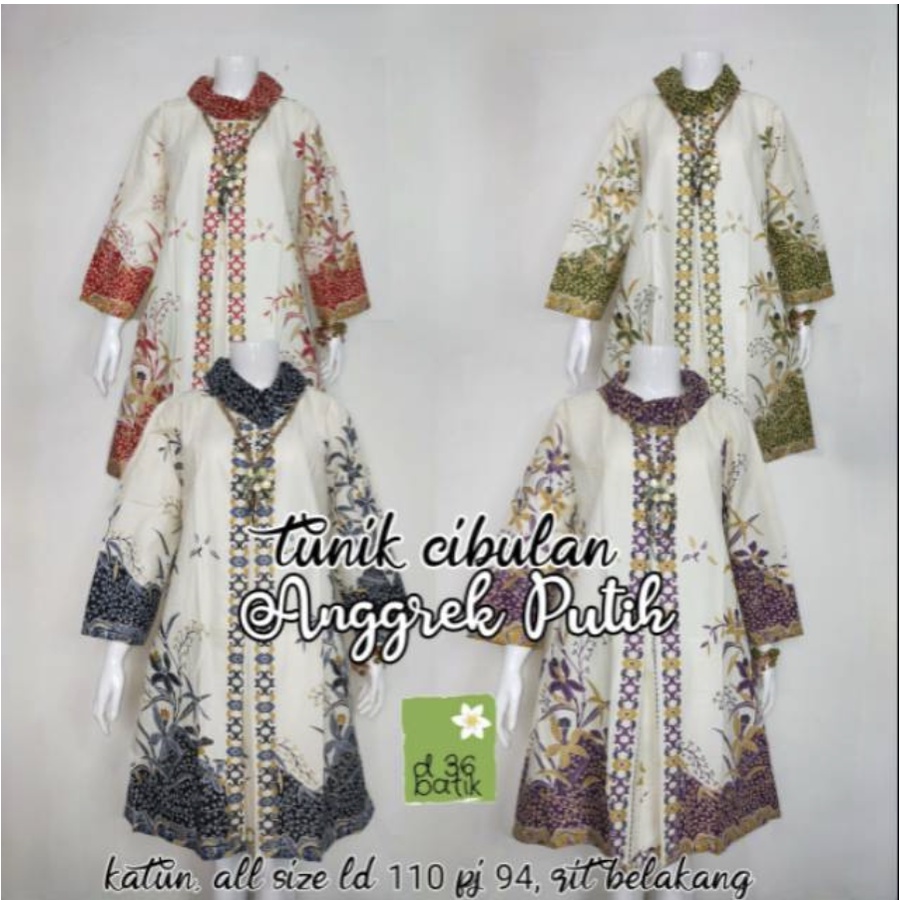 Tunik Batik Wanita Motif Cibulan anggrek Putih #2 Dress Cewek Modern Premium Seragam Jumbo