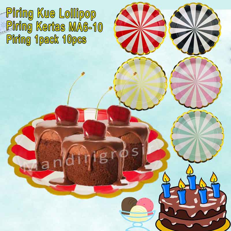 Piring Motif Lolipop *Piring Kue * Piring Kertas MA6-10 * 1pack 10pcs