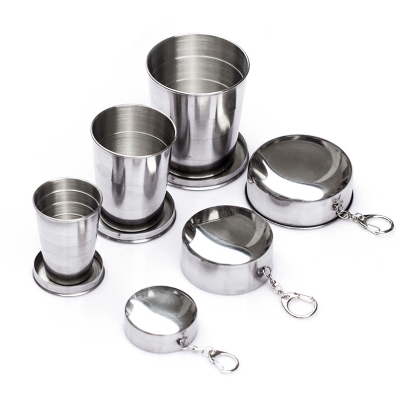 【COD】 TaffSPORT ~ Gelas Lipat Stainless Steel` Gantungan Kunci Cangkir` 3 Section Fold Mug