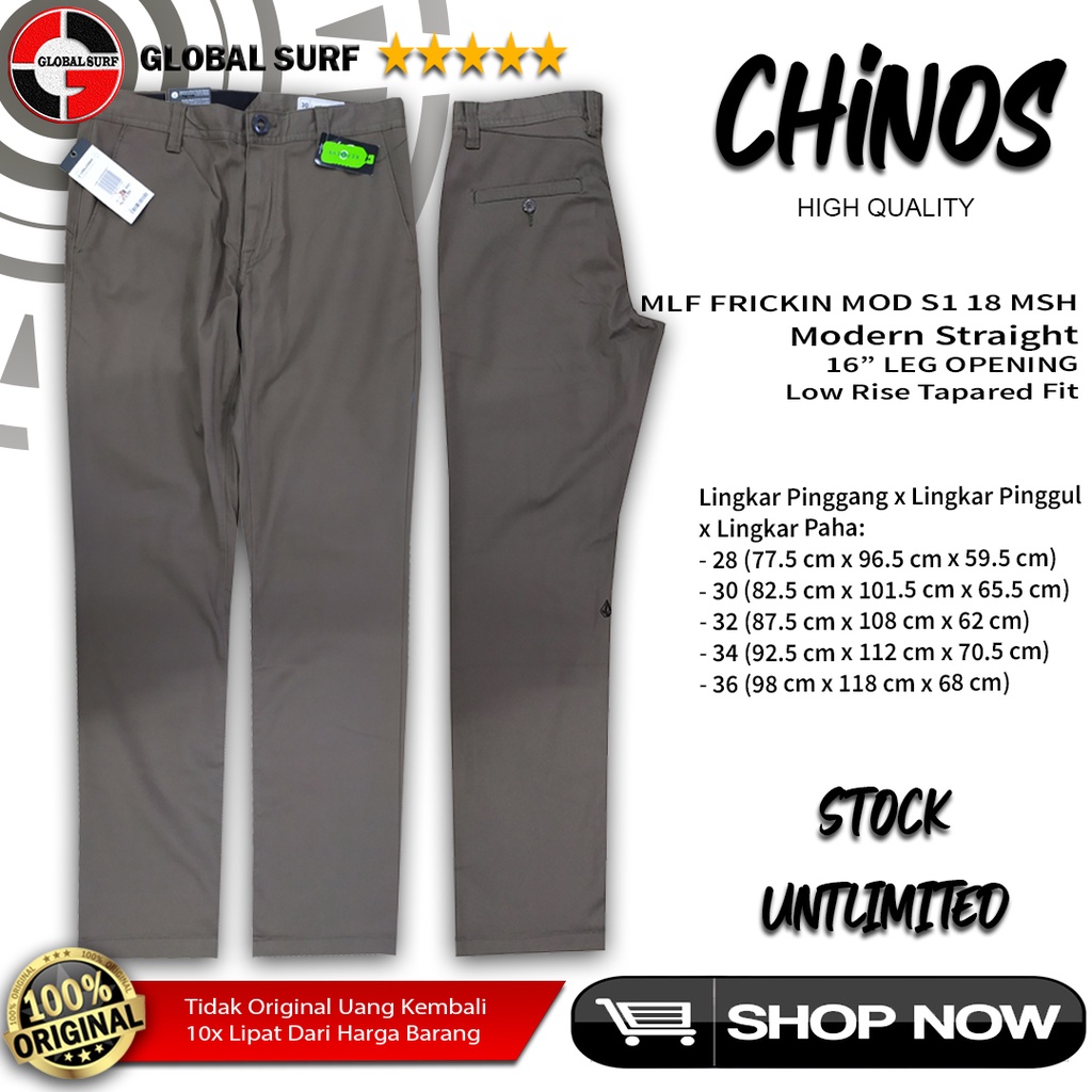 Volcom Chinos Original Celana Panjang Chino Pria Kasual Leg 16 Motif Bordir Logo Slim Straight Surf