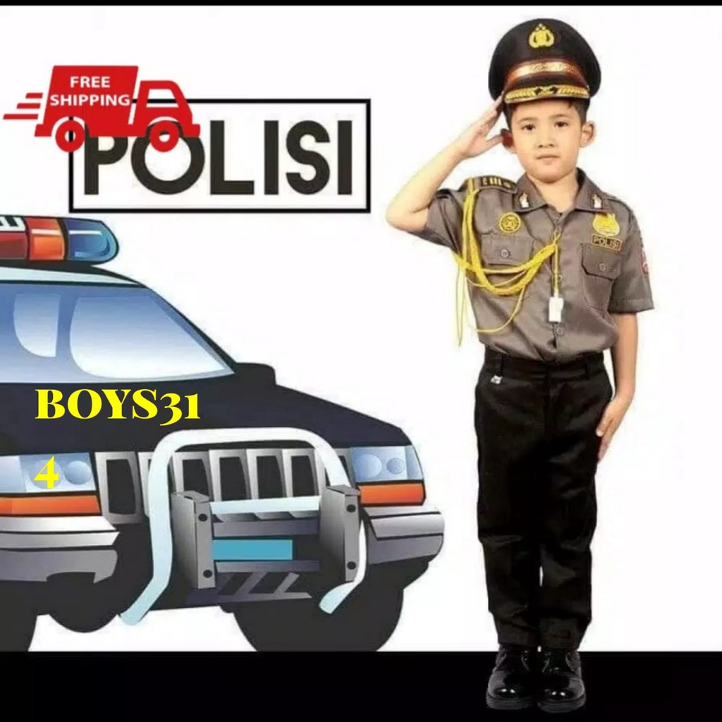 BAJU POLISI ANAK DINES/SABARNA TANGAN PENDEK BAJU KARNAVAL