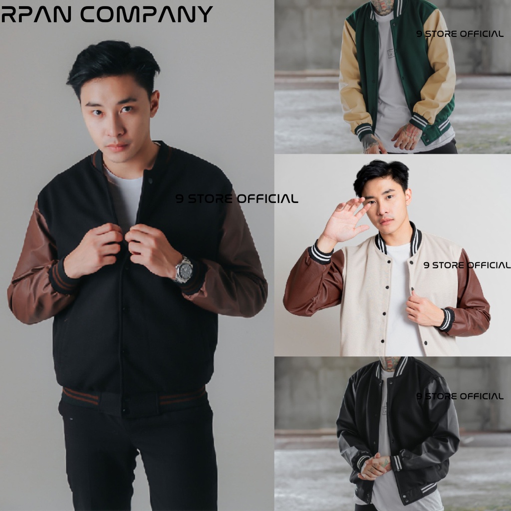 9Storeofficial Varsity Jacket Baseball Leather Pria / Jaket Baseball Basic Pria Original  / Jaket Bomber Varsity Kulit Premium / Jaket Pria.