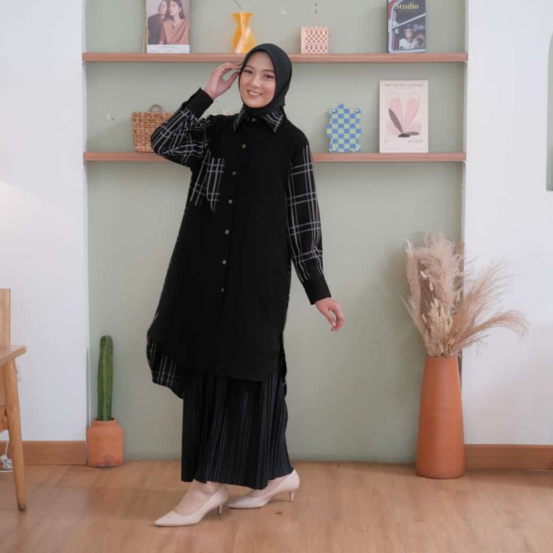 kemeja tunik by imelda tunik motif kotak kombinasi