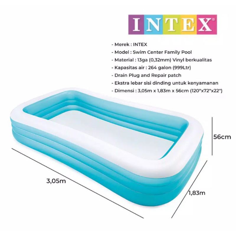 kolam renang karet 3M /Kolam renang intex 3.05x1.83x56cm / Intex 58484 / Mainan kolam renang anak