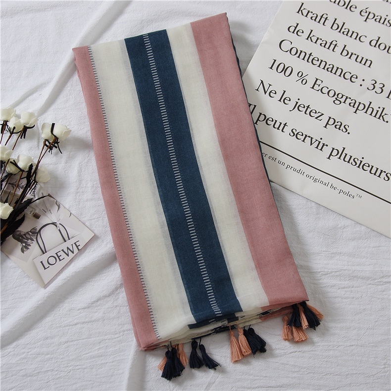 ITSFRIDAY TITA Scarf - Premium Pashmina Shawl Selendang Syal Pashmina Hijab Import Motif Geometri Pink Navy Tassel