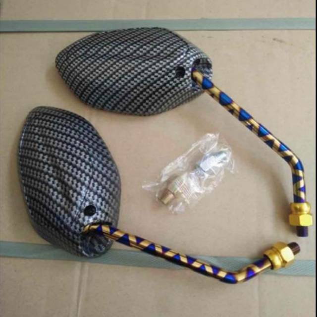 Kaca Spion Karbon Standar Beat Tangkai Panjang Blue x