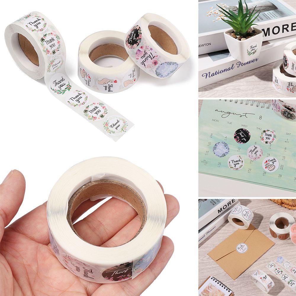 R-flower 500Pcs/Roll Thank You Paket Label Hadiah Packaging DIY Sealing Craft Self Adhesive