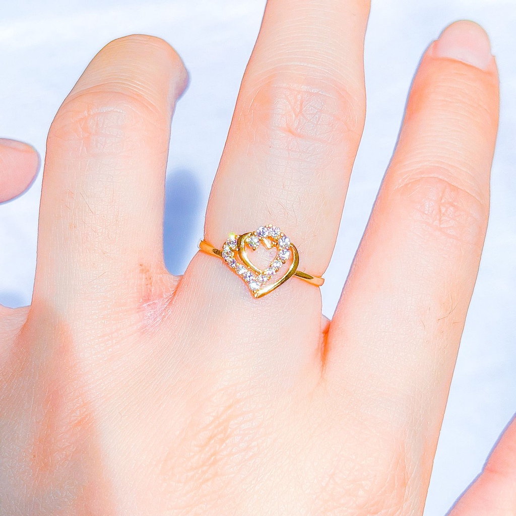 Cincin anak dan dewasa emas asli kadar 700 70 16k love permata padat heart beige gold hati aesthetic blink bling ringan 1 gram gr kado pacar wanita