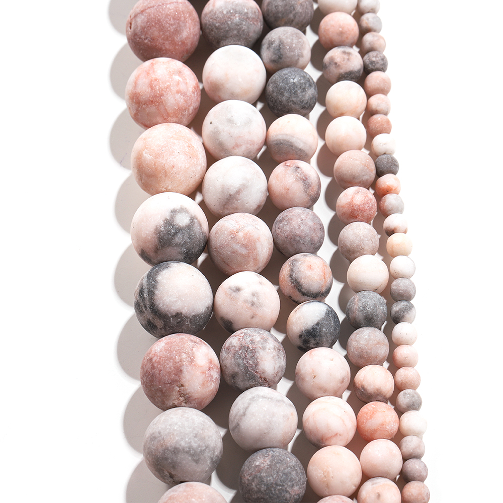 1Strand/lot 4/6/8/10/12mm Natural Stone Dull Polish Matte Pink Zebra Jaspers Beads For DIY Bracelet Jewelry Making Supplies