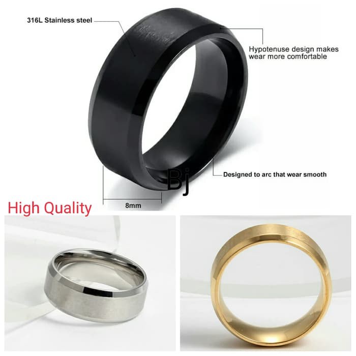 Cincin Titanium 316L Polos Pria Wanita Dim 8MM ORIGINAL