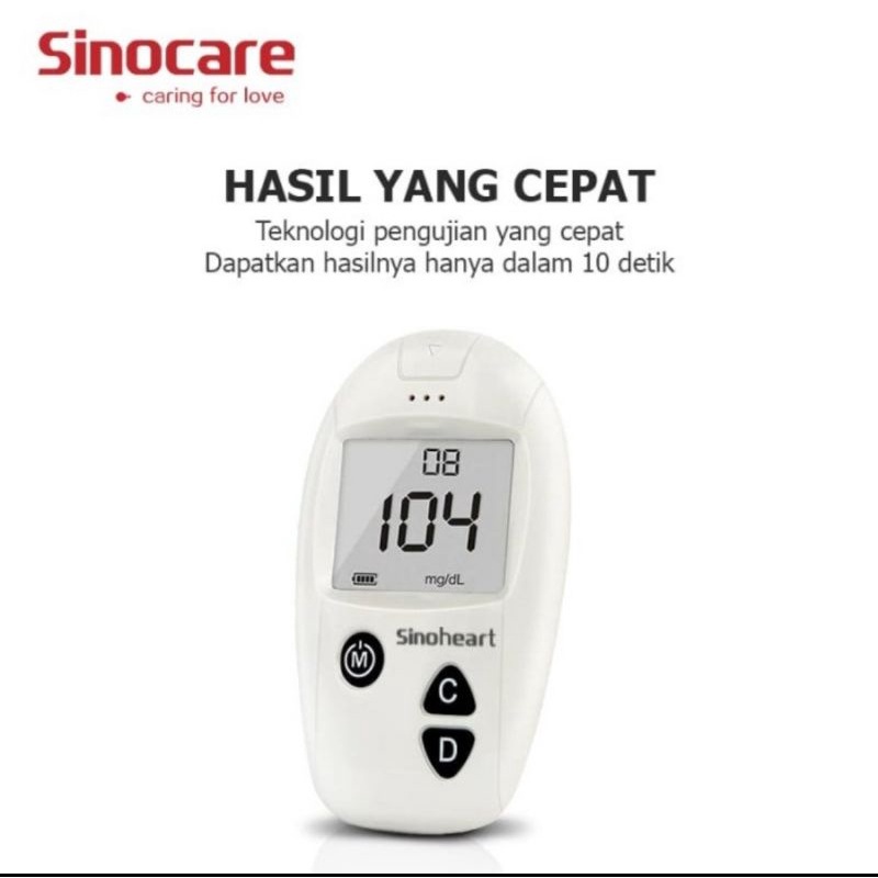 Alat Cek Gula darah/sinocare safe accu/Mesin cek gula sinoheartSinocare Safe-Accu Alat Cek Gula DarahRincian produk:- 1 buah Safe-Accu Alat Cek Gula Darah