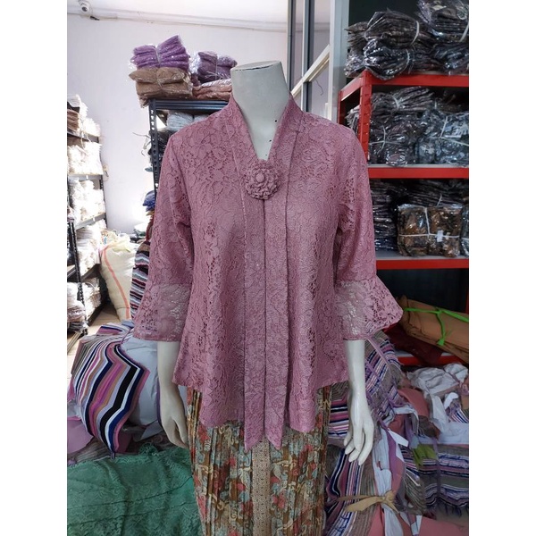 (BrTr92/100/110) Kebaya Floy Brokat GLITTER  7/8 busui TEROMPET KeroncongBusana-Rose Gold