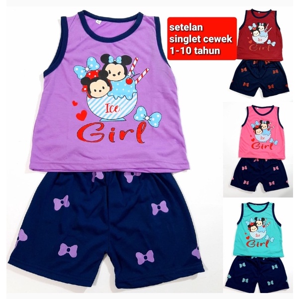 setelan SINGLET anak 1- 10 tahun perempuan celana pendek pakaian cewek motif ice girl grosir murah