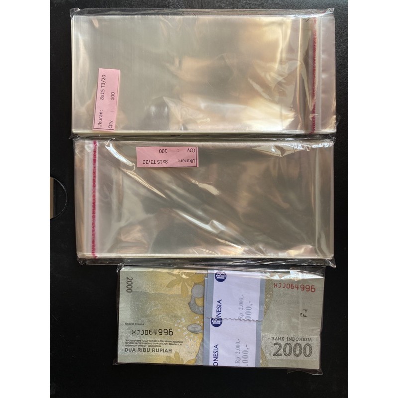 

plastik uang kertas opp lem 7 x 15cm isi 100 pcs