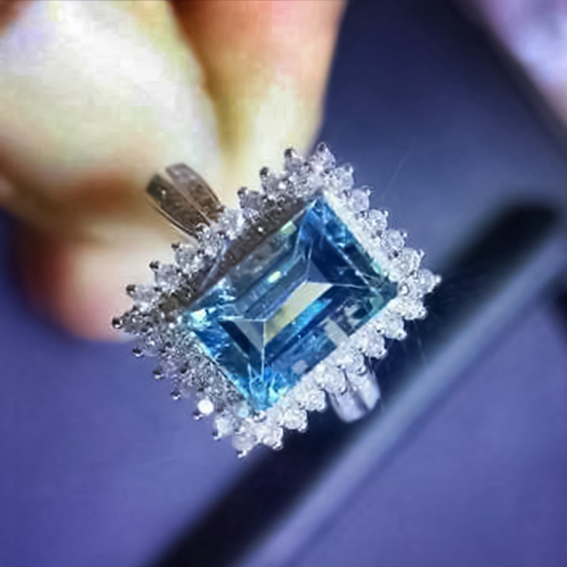 Fancyqube Cincin Wanita Hias Cz Biru Gaya Vintage Untuk Pesta Ulang Tahun