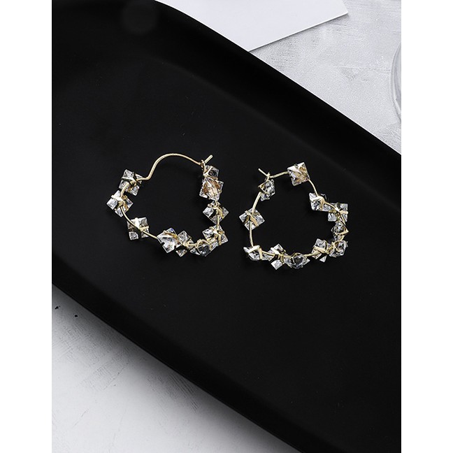 LRC Anting Tusuk Fashion Golden Love Heart Earrings With Diamonds D63814