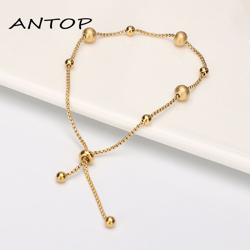 Gelang Adjustable Bahan Titanium Steel Warna Emas Gaya Korea Untuk Wanita