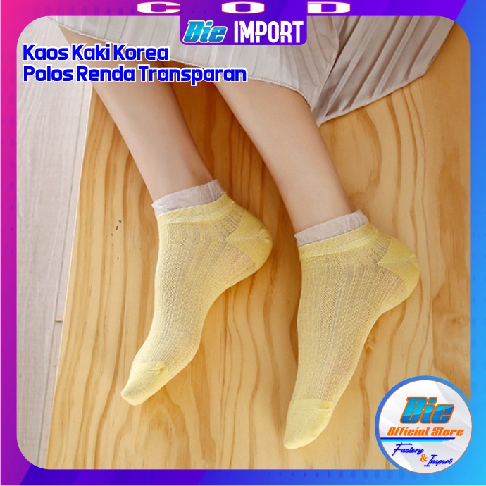 Kaos Kaki Korea Wanita Polos Renda Transparan Impor Best Seller