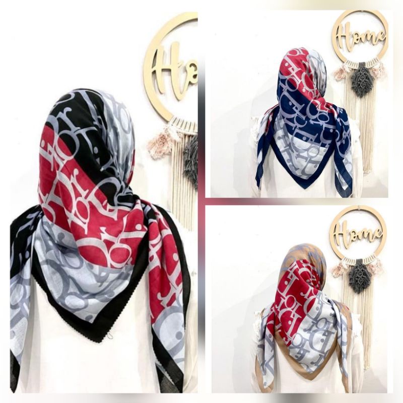 HIJAB SEGI EMPAT MOTIF DIOR MIX WARNA/KERUDUNG VOAL TERLARIS