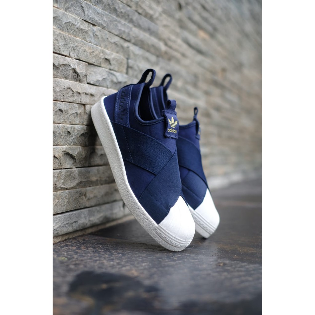 Sepatu Murah Pria Wanita Adidas Superstar Slipon Navy White Original