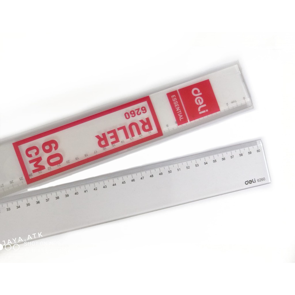 PENGGARIS MISTAR 60 CM PLASTIK TRANSPARANT DELI 6260 RULER ESSENTIAL BAGUS