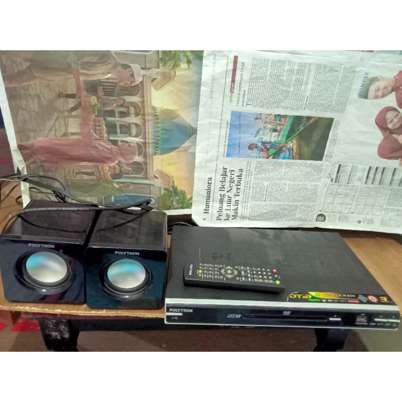 DVD PLAYER POLYTRON + 2 SPEAKER BAWAAN ORIGINAL